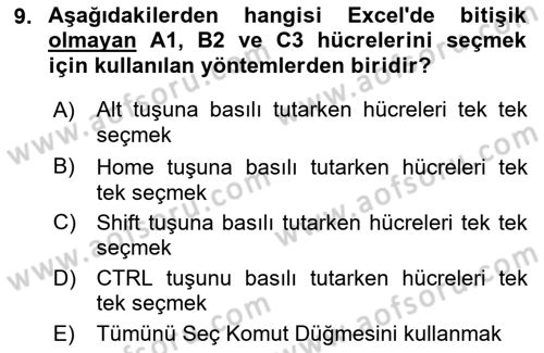 İşlem Tabloları Dersi Ara Sınavı Deneme Sınav Soruları 9. Soru
