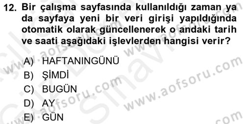 İşlem Tabloları Dersi 2018 - 2019 Yılı (Final) Dönem Sonu Sınav Soruları 12. Soru