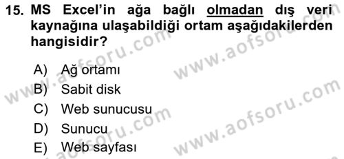İşlem Tabloları Dersi 2018 - 2019 Yılı (Final) Dönem Sonu Sınav Soruları 15. Soru