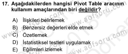 İşlem Tabloları Dersi 2018 - 2019 Yılı (Final) Dönem Sonu Sınav Soruları 17. Soru