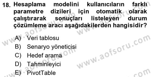 İşlem Tabloları Dersi 2018 - 2019 Yılı (Final) Dönem Sonu Sınav Soruları 18. Soru