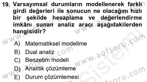 İşlem Tabloları Dersi 2018 - 2019 Yılı (Final) Dönem Sonu Sınav Soruları 19. Soru