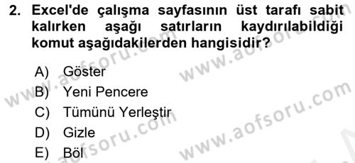 İşlem Tabloları Dersi 2018 - 2019 Yılı (Final) Dönem Sonu Sınav Soruları 2. Soru