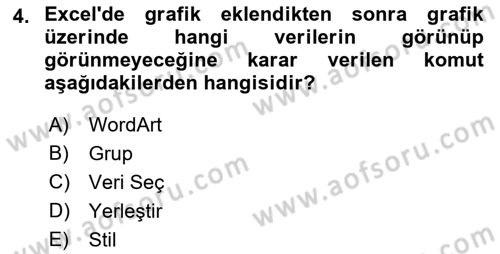 İşlem Tabloları Dersi 2018 - 2019 Yılı (Final) Dönem Sonu Sınav Soruları 4. Soru