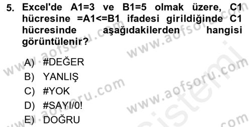 İşlem Tabloları Dersi 2018 - 2019 Yılı (Final) Dönem Sonu Sınav Soruları 5. Soru