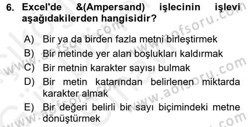 İşlem Tabloları Dersi 2018 - 2019 Yılı (Final) Dönem Sonu Sınav Soruları 6. Soru
