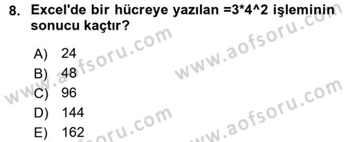 İşlem Tabloları Dersi 2018 - 2019 Yılı (Final) Dönem Sonu Sınav Soruları 8. Soru