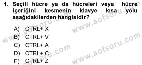 İşlem Tabloları Dersi 2018 - 2019 Yılı Yaz Okulu Sınav Soruları 1. Soru