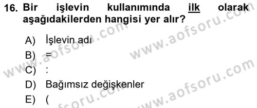 İşlem Tabloları Dersi 2018 - 2019 Yılı Yaz Okulu Sınav Soruları 16. Soru