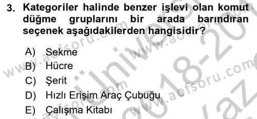 İşlem Tabloları Dersi 2018 - 2019 Yılı Yaz Okulu Sınav Soruları 3. Soru