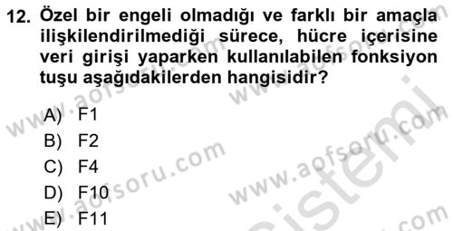 İşlem Tabloları Dersi Ara Sınavı Deneme Sınav Soruları 12. Soru