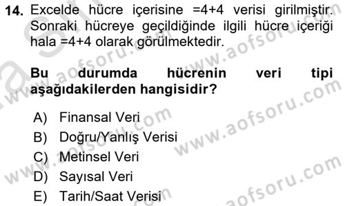 İşlem Tabloları Dersi Ara Sınavı Deneme Sınav Soruları 14. Soru