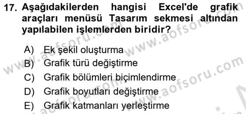 İşlem Tabloları Dersi Ara Sınavı Deneme Sınav Soruları 17. Soru