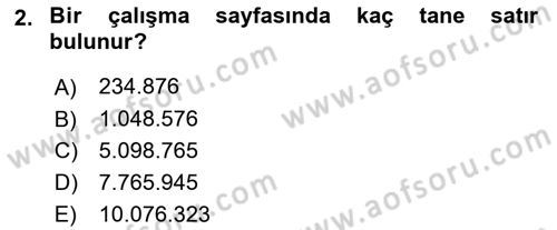 İşlem Tabloları Dersi Ara Sınavı Deneme Sınav Soruları 2. Soru