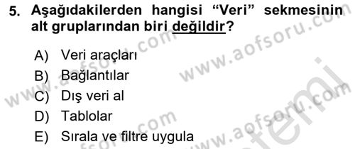 İşlem Tabloları Dersi Ara Sınavı Deneme Sınav Soruları 5. Soru