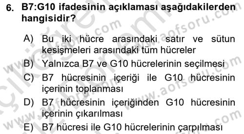 İşlem Tabloları Dersi Ara Sınavı Deneme Sınav Soruları 6. Soru