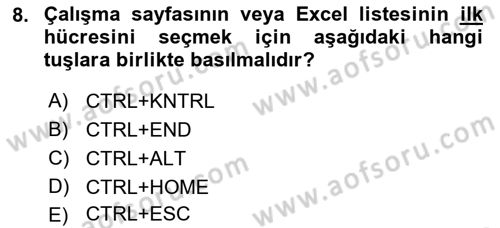 İşlem Tabloları Dersi 2019 - 2020 Yılı (Vize) Ara Sınav Soruları 8. Soru