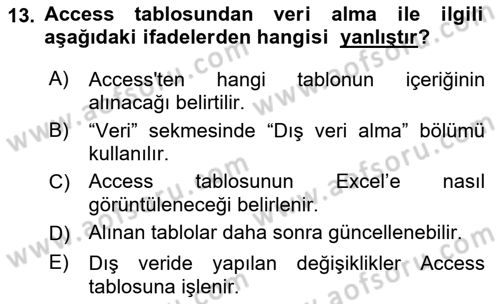 İşlem Tabloları Dersi 2019 - 2020 Yılı (Final) Dönem Sonu Sınavı 13. Soru