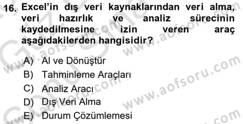 İşlem Tabloları Dersi 2019 - 2020 Yılı (Final) Dönem Sonu Sınav Soruları 16. Soru