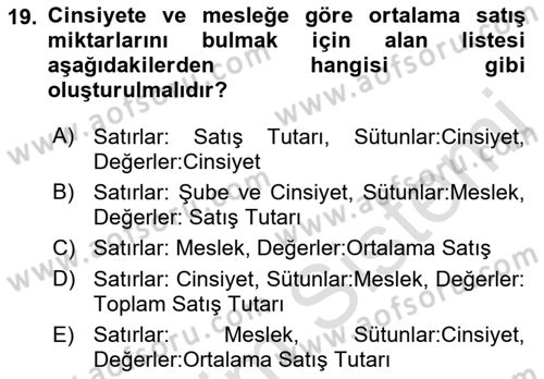 İşlem Tabloları Dersi 2019 - 2020 Yılı (Final) Dönem Sonu Sınav Soruları 19. Soru
