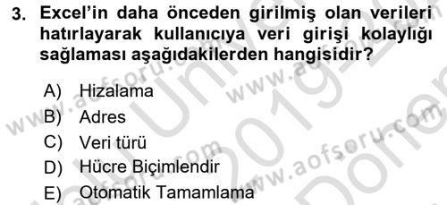 İşlem Tabloları Dersi 2019 - 2020 Yılı (Final) Dönem Sonu Sınav Soruları 3. Soru