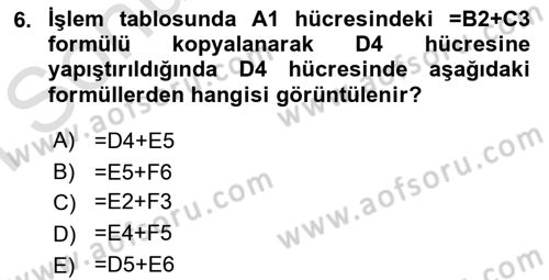 İşlem Tabloları Dersi 2019 - 2020 Yılı (Final) Dönem Sonu Sınav Soruları 6. Soru