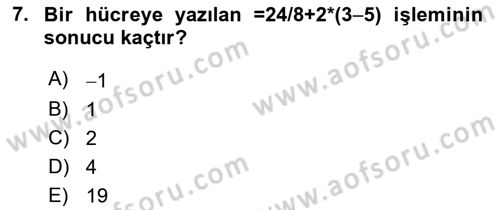 İşlem Tabloları Dersi 2019 - 2020 Yılı (Final) Dönem Sonu Sınavı 7. Soru