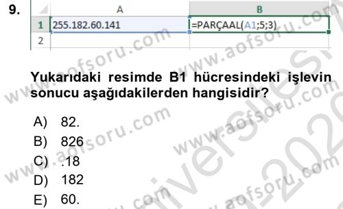 İşlem Tabloları Dersi 2019 - 2020 Yılı (Final) Dönem Sonu Sınav Soruları 9. Soru