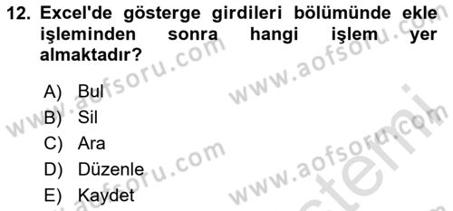 İşlem Tabloları Dersi 2020 - 2021 Yılı Yaz Okulu Sınav Soruları 12. Soru