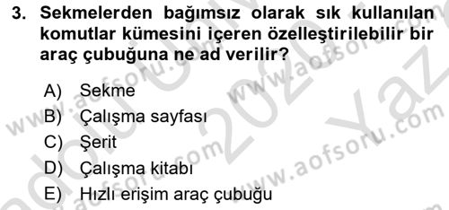İşlem Tabloları Dersi 2020 - 2021 Yılı Yaz Okulu Sınav Soruları 3. Soru