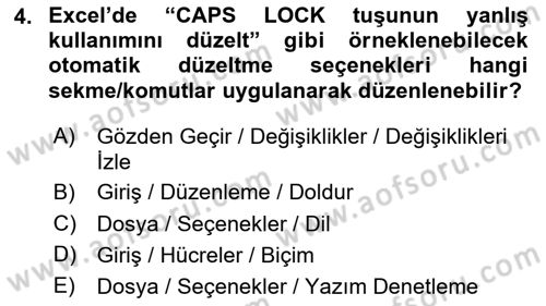 İşlem Tabloları Dersi 2020 - 2021 Yılı Yaz Okulu Sınav Soruları 4. Soru