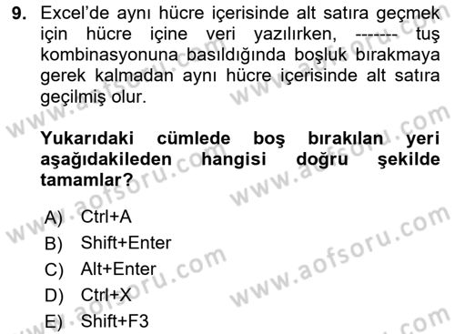 İşlem Tabloları Dersi 2020 - 2021 Yılı Yaz Okulu Sınav Soruları 9. Soru