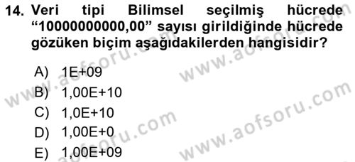 İşlem Tabloları Dersi 2021 - 2022 Yılı (Vize) Ara Sınav Soruları 14. Soru