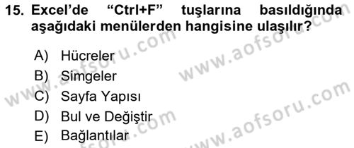 İşlem Tabloları Dersi 2021 - 2022 Yılı (Vize) Ara Sınav Soruları 15. Soru