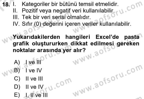 İşlem Tabloları Dersi Ara Sınavı Deneme Sınav Soruları 18. Soru