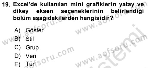 İşlem Tabloları Dersi 2021 - 2022 Yılı (Vize) Ara Sınav Soruları 19. Soru