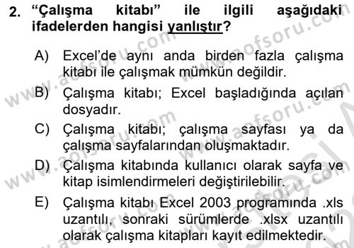 İşlem Tabloları Dersi 2021 - 2022 Yılı (Vize) Ara Sınav Soruları 2. Soru