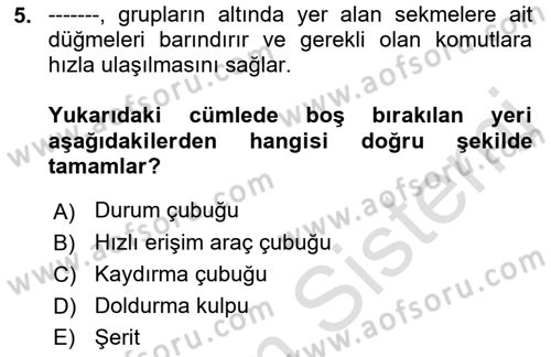 İşlem Tabloları Dersi 2021 - 2022 Yılı (Vize) Ara Sınav Soruları 5. Soru