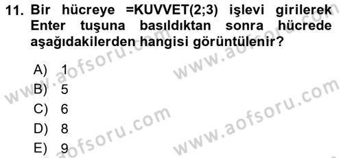 İşlem Tabloları Dersi 2021 - 2022 Yılı (Final) Dönem Sonu Sınav Soruları 11. Soru