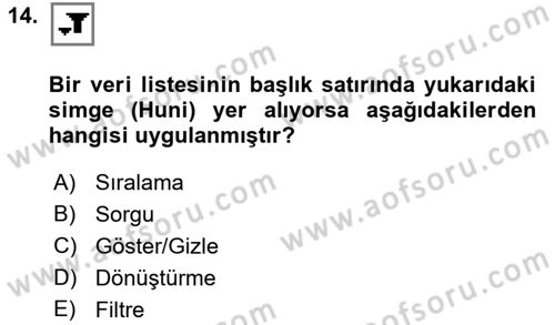 İşlem Tabloları Dersi 2021 - 2022 Yılı (Final) Dönem Sonu Sınav Soruları 14. Soru