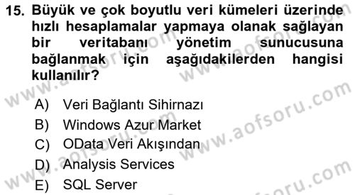 İşlem Tabloları Dersi 2021 - 2022 Yılı (Final) Dönem Sonu Sınav Soruları 15. Soru