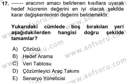 İşlem Tabloları Dersi 2021 - 2022 Yılı (Final) Dönem Sonu Sınav Soruları 17. Soru