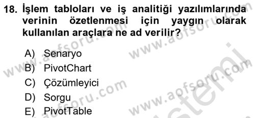 İşlem Tabloları Dersi 2021 - 2022 Yılı (Final) Dönem Sonu Sınav Soruları 18. Soru