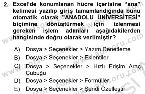 İşlem Tabloları Dersi 2021 - 2022 Yılı (Final) Dönem Sonu Sınav Soruları 2. Soru