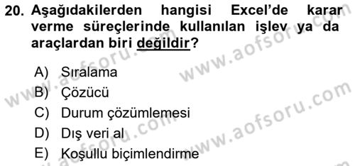 İşlem Tabloları Dersi 2021 - 2022 Yılı (Final) Dönem Sonu Sınav Soruları 20. Soru