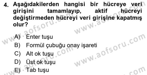 İşlem Tabloları Dersi 2021 - 2022 Yılı (Final) Dönem Sonu Sınav Soruları 4. Soru