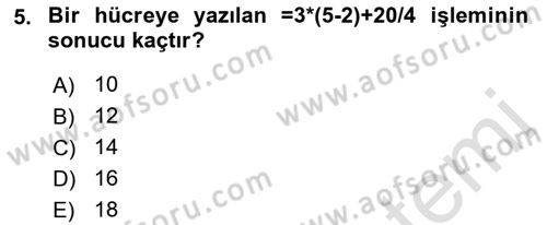 İşlem Tabloları Dersi 2021 - 2022 Yılı (Final) Dönem Sonu Sınav Soruları 5. Soru