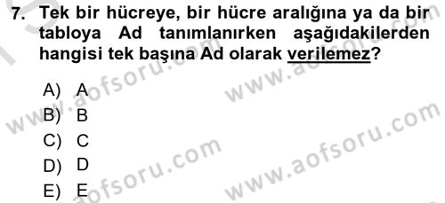 İşlem Tabloları Dersi 2021 - 2022 Yılı (Final) Dönem Sonu Sınav Soruları 7. Soru