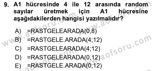 İşlem Tabloları Dersi 2021 - 2022 Yılı (Final) Dönem Sonu Sınav Soruları 9. Soru