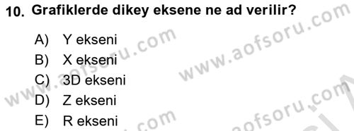 İşlem Tabloları Dersi 2021 - 2022 Yılı Yaz Okulu Sınav Soruları 10. Soru